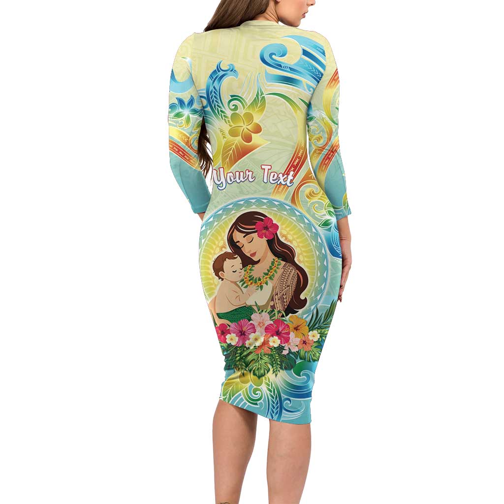 Personalised Hawaii Mother's Day Family Matching Long Sleeve Bodycon Dress and Hawaiian Shirt I Love You Mom