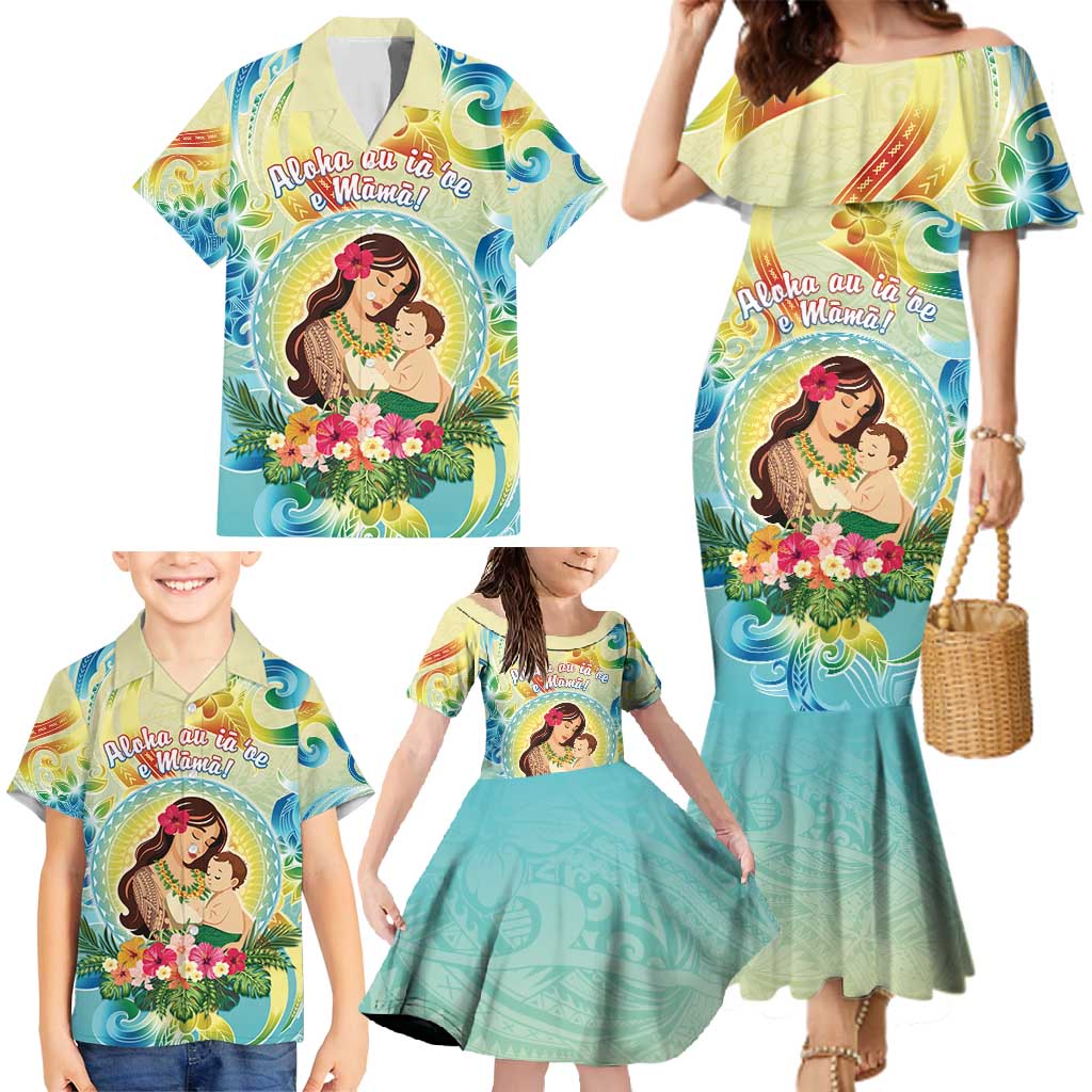 Personalised Hawaii Mother's Day Family Matching Mermaid Dress and Hawaiian Shirt I Love You Mom