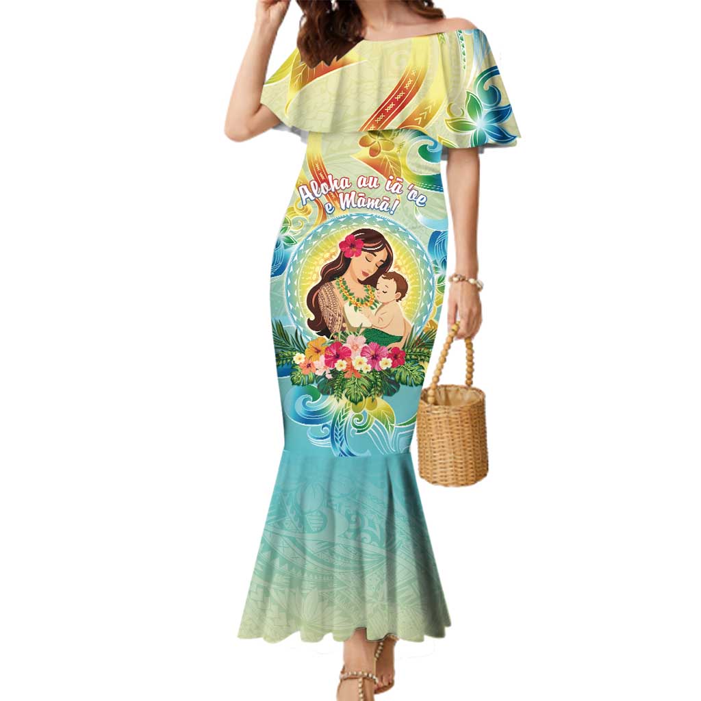Personalised Hawaii Mother's Day Family Matching Mermaid Dress and Hawaiian Shirt I Love You Mom