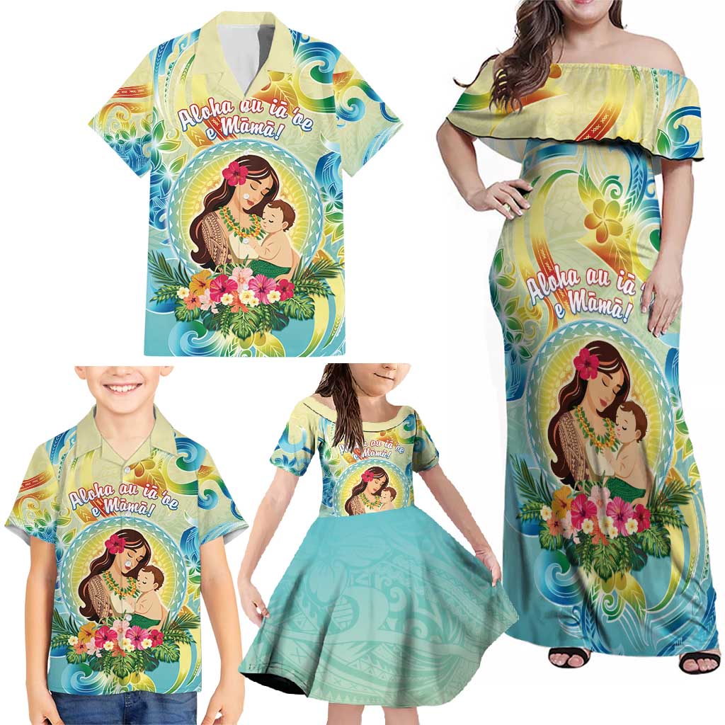 Personalised Hawaii Mother's Day Family Matching Off Shoulder Maxi Dress and Hawaiian Shirt I Love You Mom