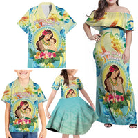 Personalised Hawaii Mother's Day Family Matching Off Shoulder Maxi Dress and Hawaiian Shirt I Love You Mom