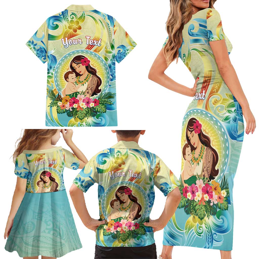 Personalised Hawaii Mother's Day Family Matching Short Sleeve Bodycon Dress and Hawaiian Shirt I Love You Mom