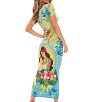 Personalised Hawaii Mother's Day Family Matching Short Sleeve Bodycon Dress and Hawaiian Shirt I Love You Mom