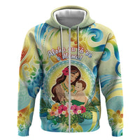 Personalised Hawaii Mother's Day Hoodie I Love You Mom DT04 Zip Hoodie Yellow - Polynesian Pride