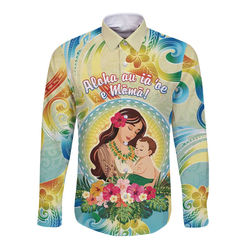 Personalised Hawaii Mother's Day Long Sleeve Button Shirt I Love You Mom DT04 Unisex Yellow - Polynesian Pride