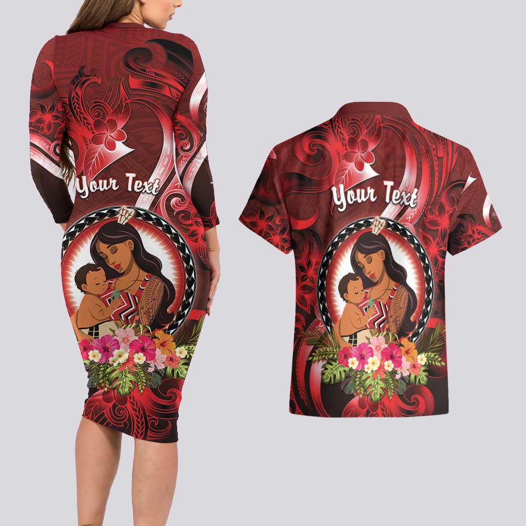 Personalised New Zealand Mother's Day Couples Matching Long Sleeve Bodycon Dress and Hawaiian Shirt I Love You Mom