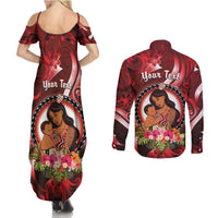 Personalised New Zealand Mother's Day Couples Matching Summer Maxi Dress and Long Sleeve Button Shirt I Love You Mom