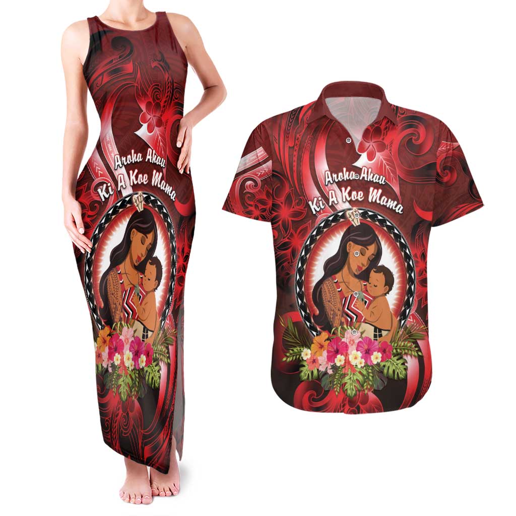 Personalised New Zealand Mother's Day Couples Matching Tank Maxi Dress and Hawaiian Shirt I Love You Mom
