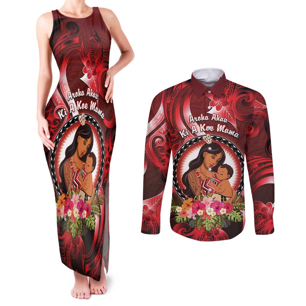 Personalised New Zealand Mother's Day Couples Matching Tank Maxi Dress and Long Sleeve Button Shirt I Love You Mom