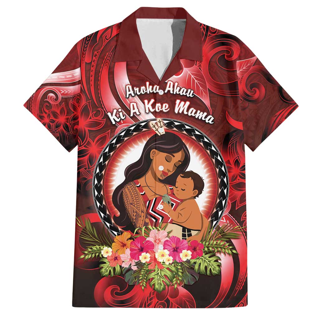 Personalised New Zealand Mother's Day Family Matching Summer Maxi Dress and Hawaiian Shirt I Love You Mom DT04 Dad's Shirt - Short Sleeve Red - Polynesian Pride