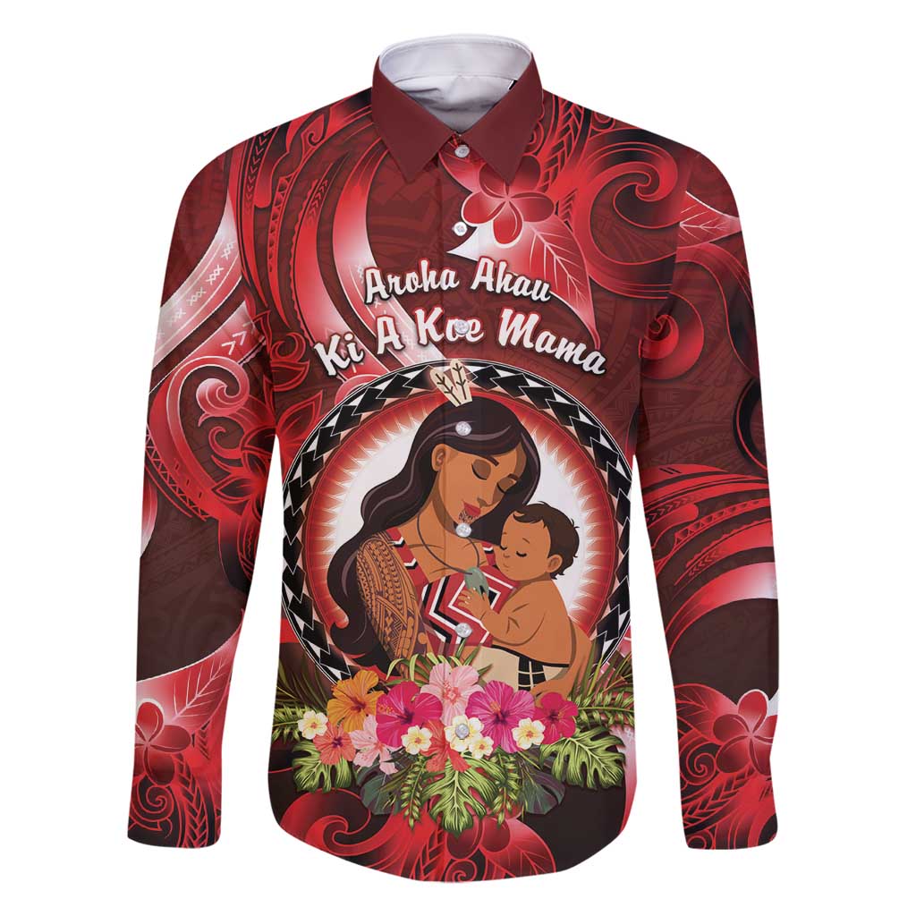 Personalised New Zealand Mother's Day Family Matching Summer Maxi Dress and Hawaiian Shirt I Love You Mom DT04 Dad's Shirt - Long Sleeve Red - Polynesian Pride