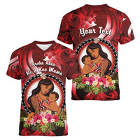 Personalised New Zealand Mother's Day Women V-Neck T-Shirt I Love You Mom