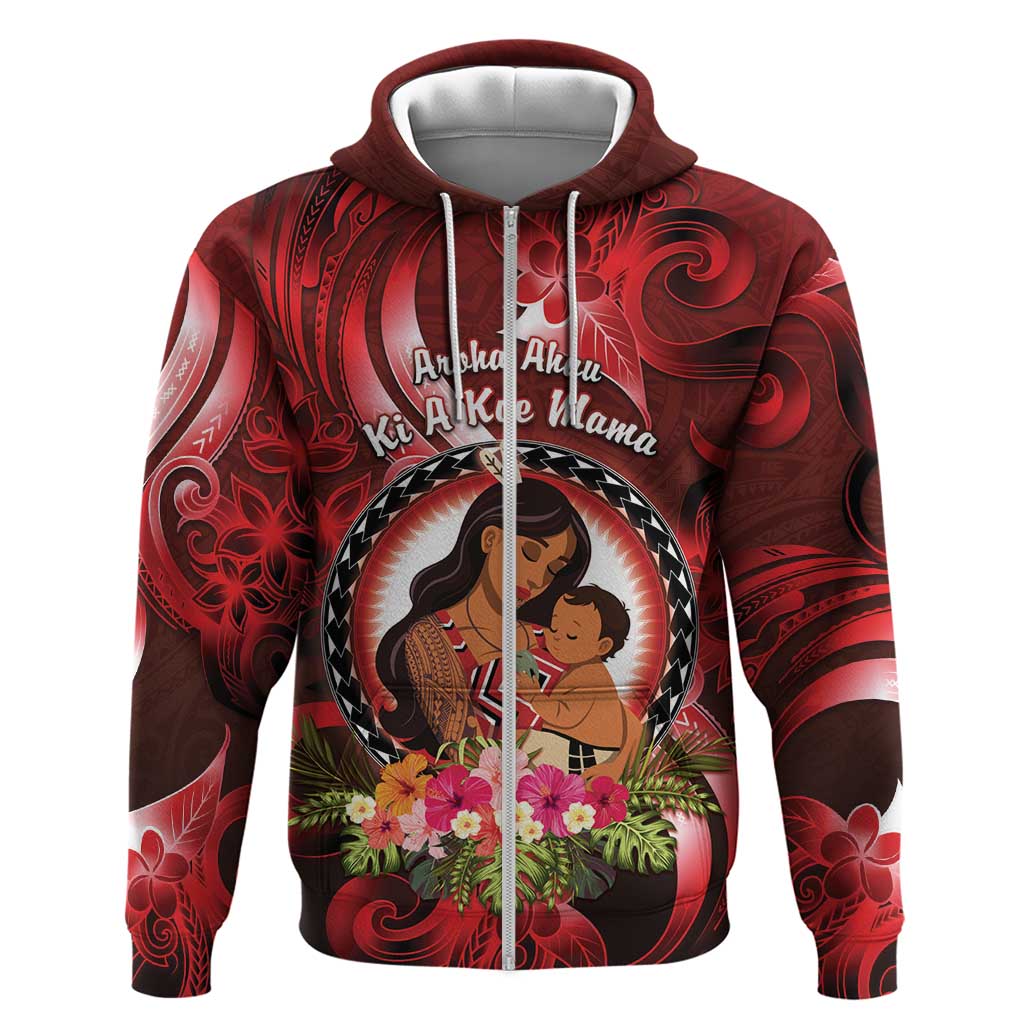 Personalised New Zealand Mother's Day Zip Hoodie I Love You Mom DT04 Zip Hoodie Red - Polynesian Pride
