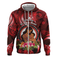 Personalised New Zealand Mother's Day Zip Hoodie I Love You Mom DT04 Zip Hoodie Red - Polynesian Pride
