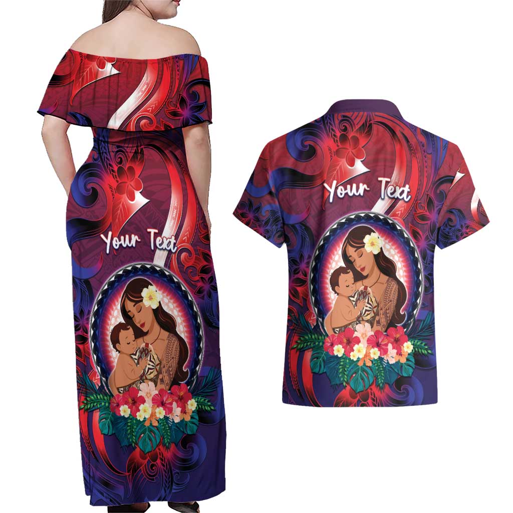 Personalised Samoa Mother's Day Couples Matching Off Shoulder Maxi Dress and Hawaiian Shirt I Love You Mom