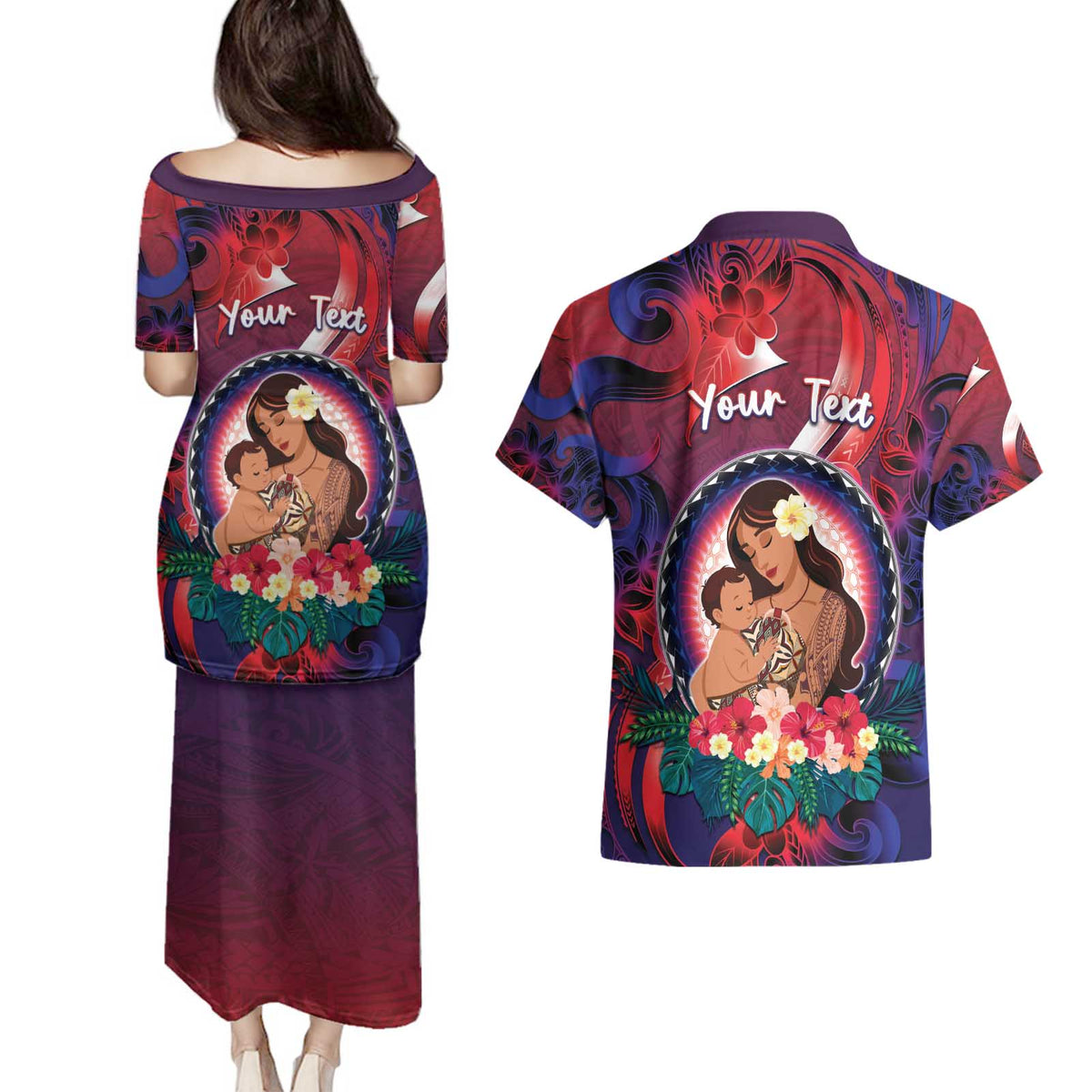 Personalised Samoa Mother's Day Couples Matching Puletasi and Hawaiian Shirt I Love You Mom