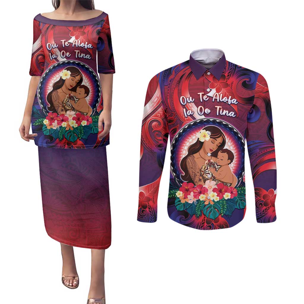 Personalised Samoa Mother's Day Couples Matching Puletasi and Long Sleeve Button Shirt I Love You Mom