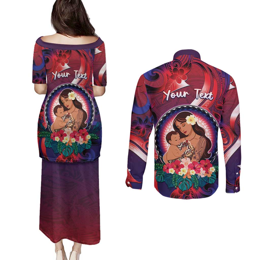 Personalised Samoa Mother's Day Couples Matching Puletasi and Long Sleeve Button Shirt I Love You Mom