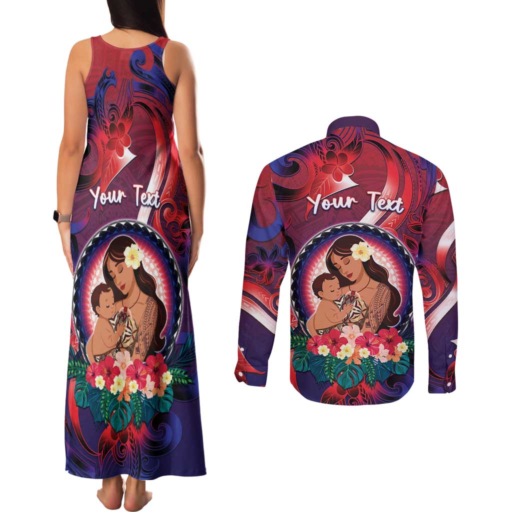 Personalised Samoa Mother's Day Couples Matching Tank Maxi Dress and Long Sleeve Button Shirt I Love You Mom