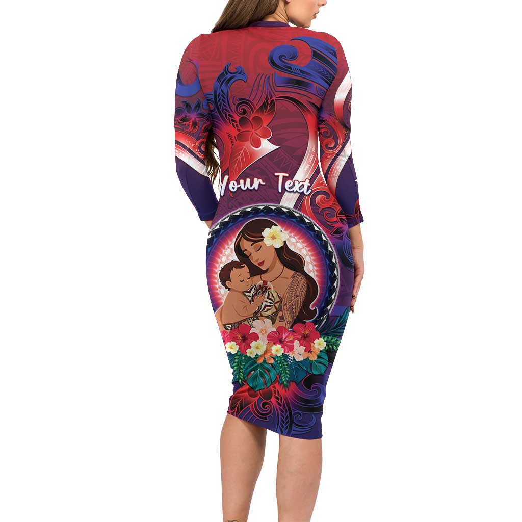 Personalised Samoa Mother's Day Family Matching Long Sleeve Bodycon Dress and Hawaiian Shirt I Love You Mom