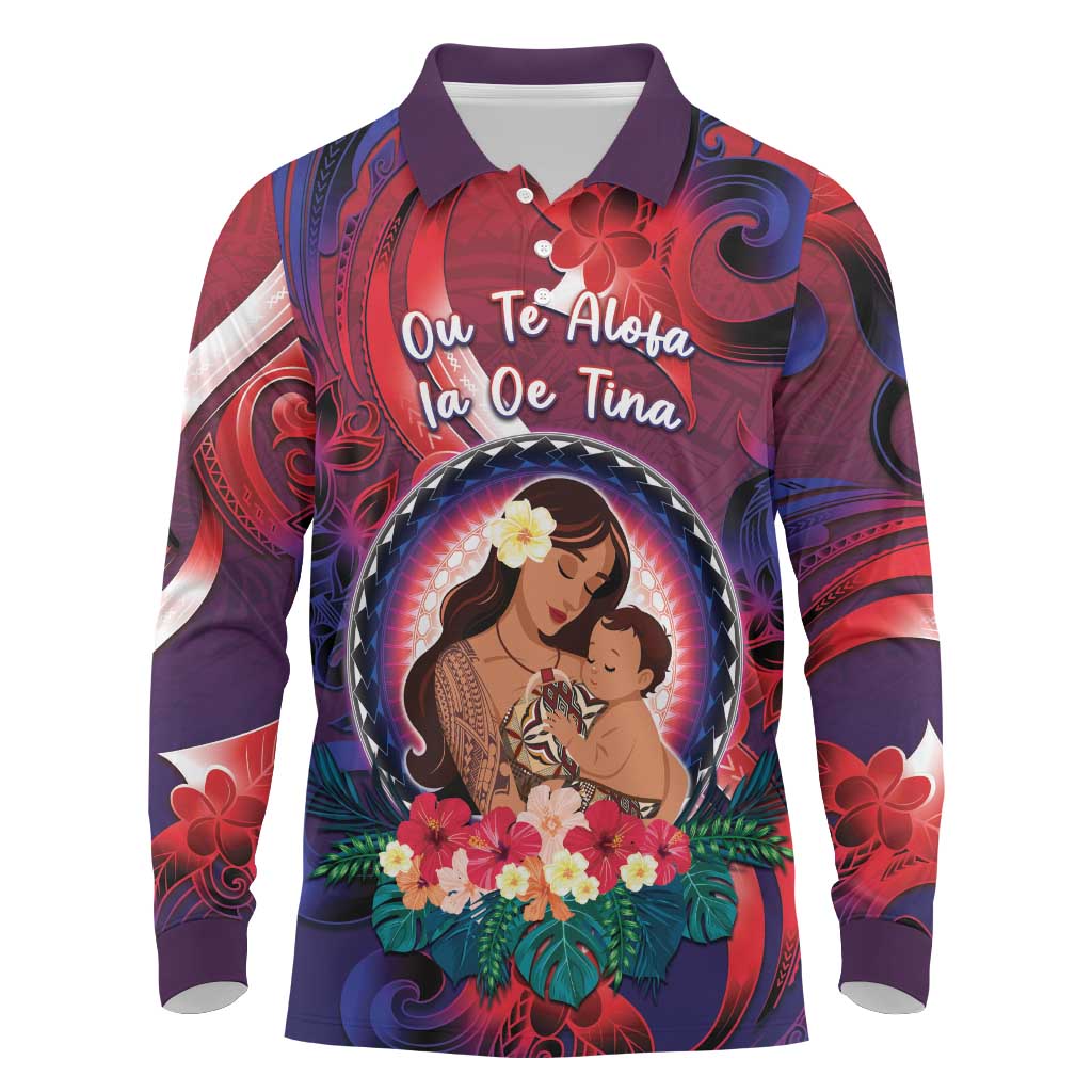 Personalised Samoa Mother's Day Long Sleeve Polo Shirt I Love You Mom DT04 Red - Polynesian Pride