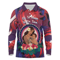 Personalised Samoa Mother's Day Long Sleeve Polo Shirt I Love You Mom DT04 Red - Polynesian Pride