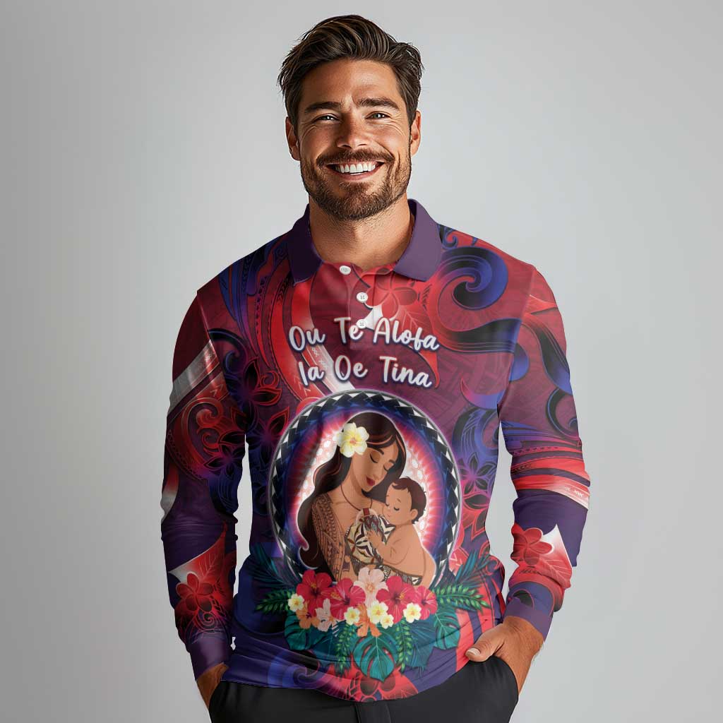 Personalised Samoa Mother's Day Long Sleeve Polo Shirt I Love You Mom DT04 - Polynesian Pride