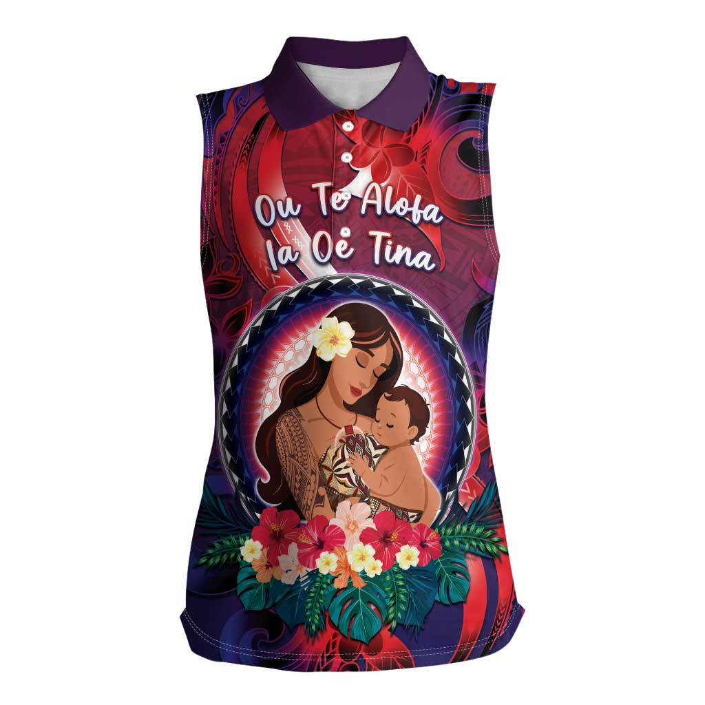 Personalised Samoa Mother's Day Women Sleeveless Polo Shirt I Love You Mom DT04 Female Red - Polynesian Pride