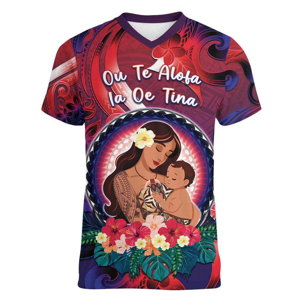 Personalised Samoa Mother's Day Women V-Neck T-Shirt I Love You Mom