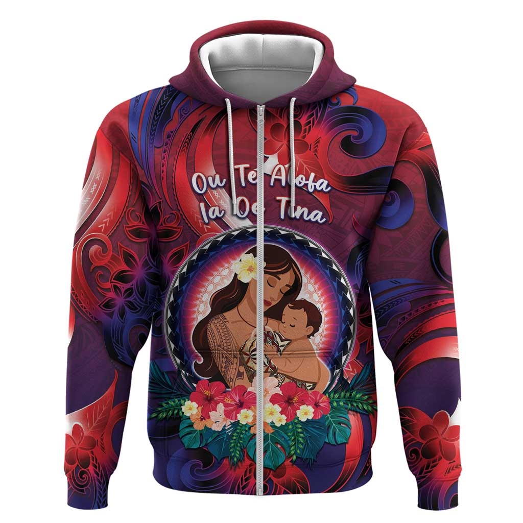 Personalised Samoa Mother's Day Zip Hoodie I Love You Mom DT04 Zip Hoodie Red - Polynesian Pride
