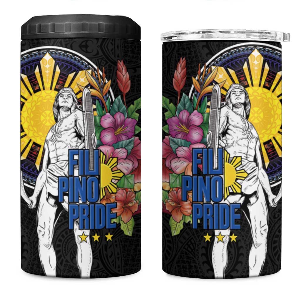 Filipinos Lapu-Lapu Hero Philippines 4 in 1 Can Cooler Tumbler Hibiscus Flowers Style