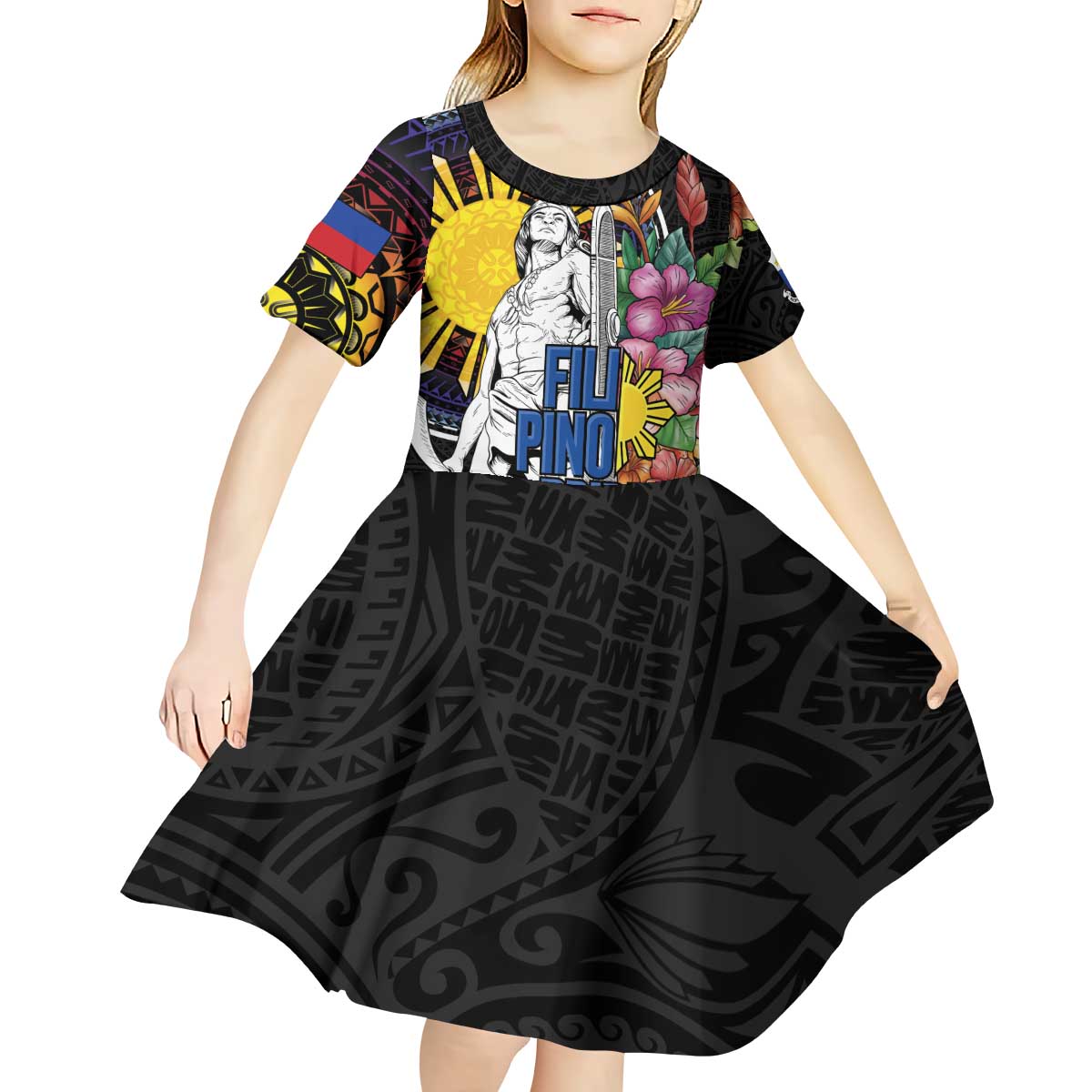 Filipinos Lapu-Lapu Hero Philippines Kid Short Sleeve Dress Hibiscus Flowers Style