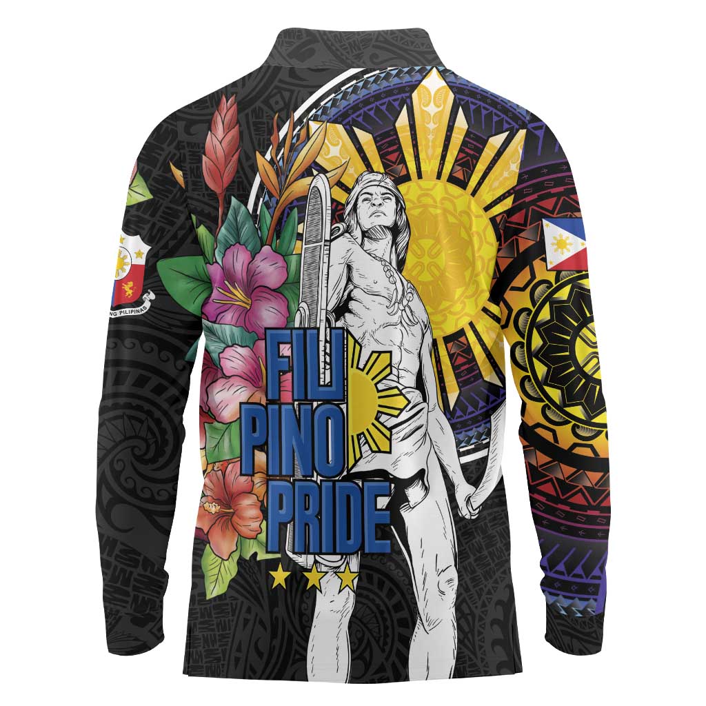 Filipinos Lapu-Lapu Hero Philippines Long Sleeve Polo Shirt Hibiscus Flowers Style