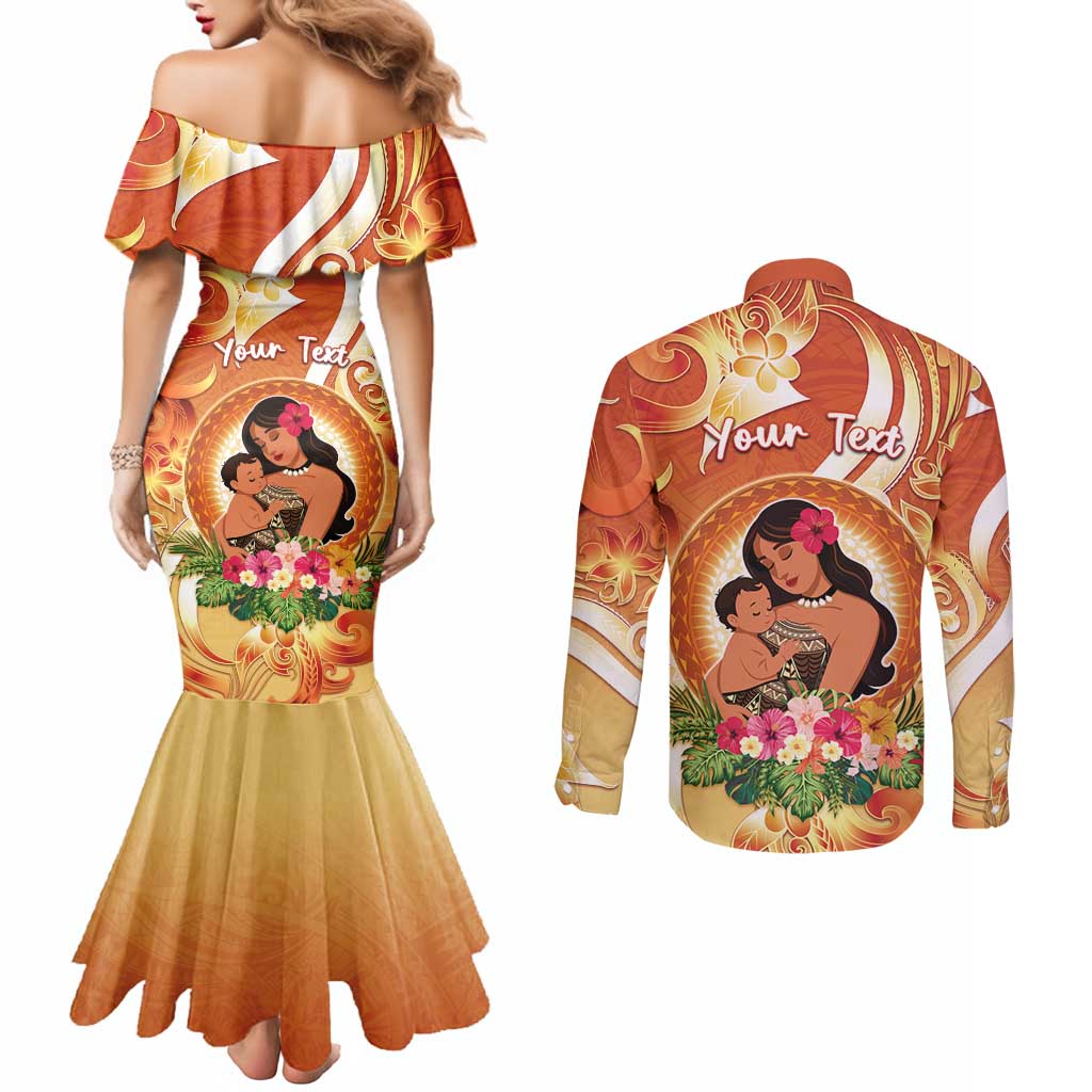 Personalised Tonga Mother's Day Couples Matching Mermaid Dress and Long Sleeve Button Shirt I Love You Mom DT04 - Polynesian Pride