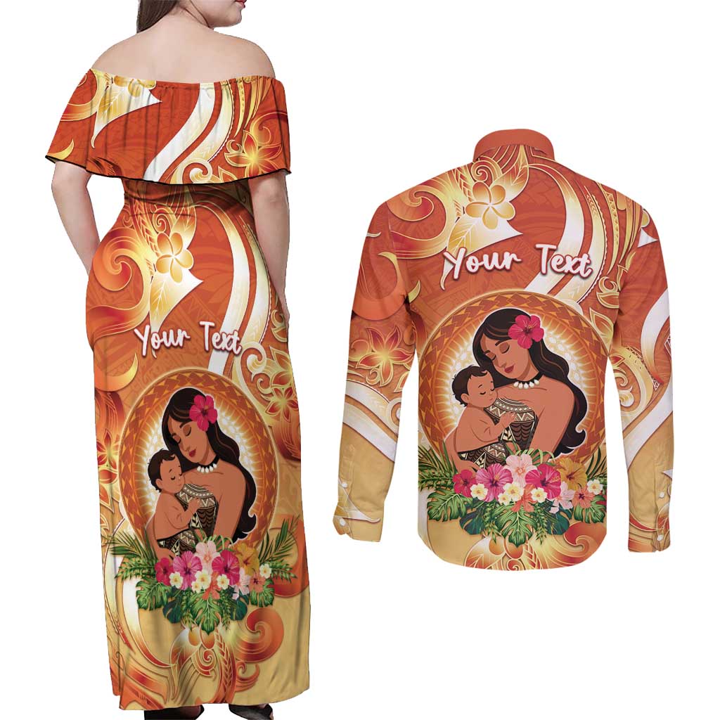 Personalised Tonga Mother's Day Couples Matching Off Shoulder Maxi Dress and Long Sleeve Button Shirt I Love You Mom