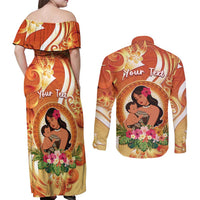 Personalised Tonga Mother's Day Couples Matching Off Shoulder Maxi Dress and Long Sleeve Button Shirt I Love You Mom