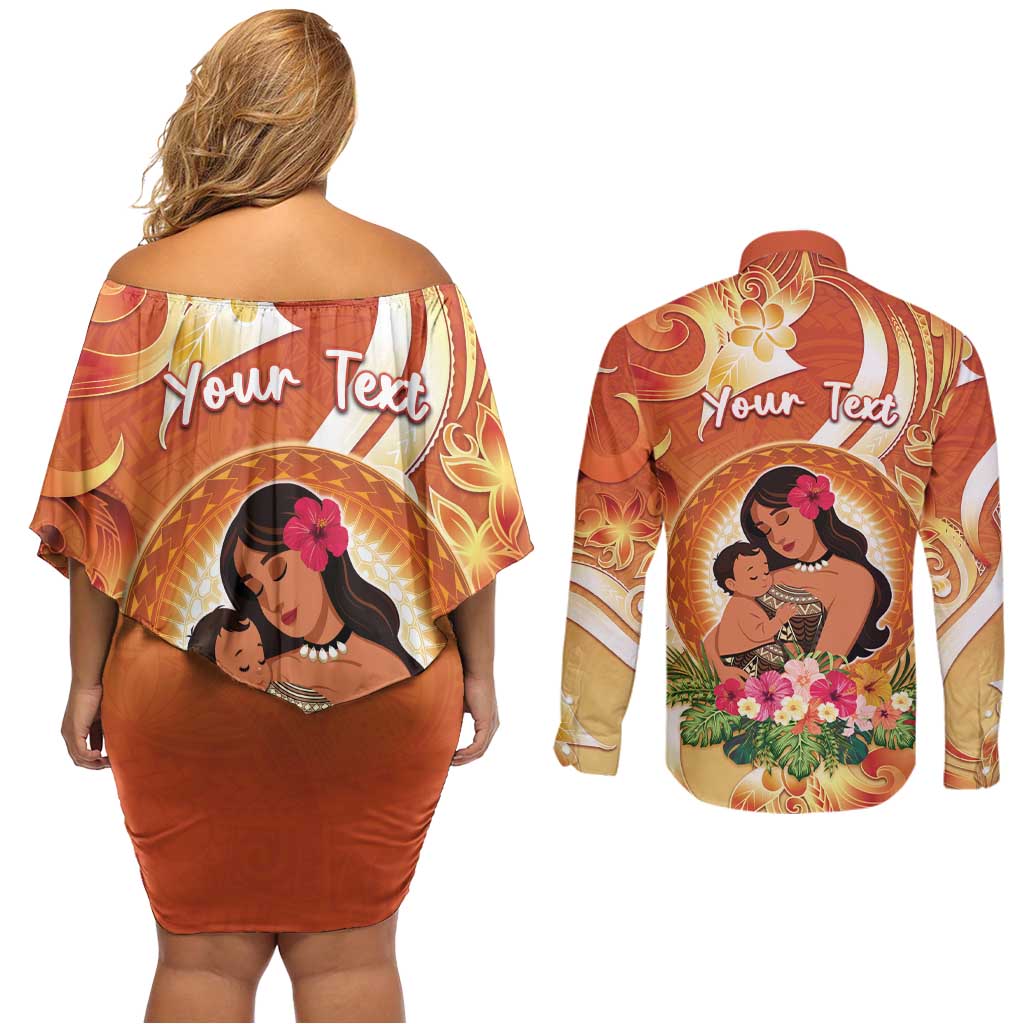 Personalised Tonga Mother's Day Couples Matching Off Shoulder Short Dress and Long Sleeve Button Shirt I Love You Mom