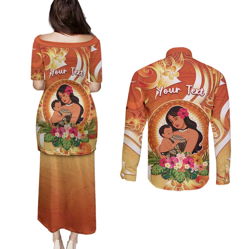 Personalised Tonga Mother's Day Couples Matching Puletasi and Long Sleeve Button Shirt I Love You Mom DT04 - Polynesian Pride