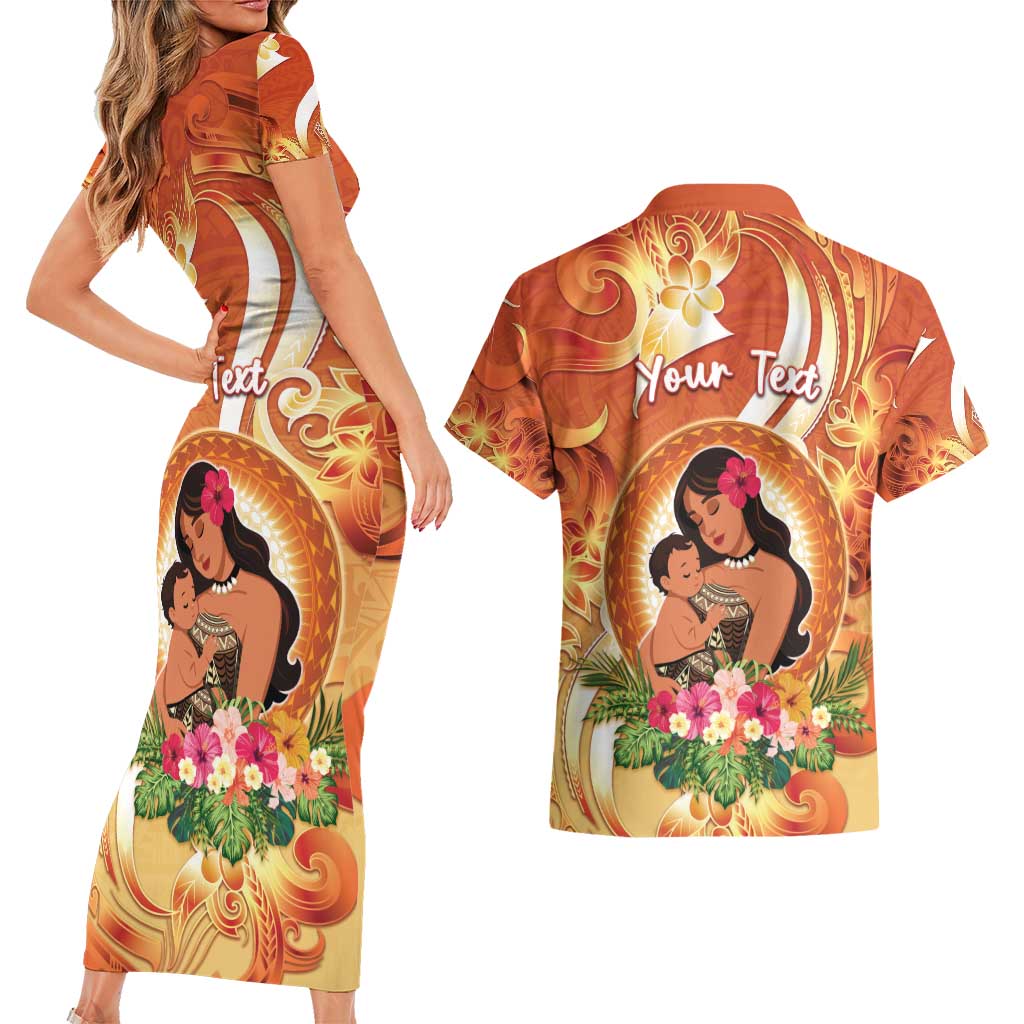 Personalised Tonga Mother's Day Couples Matching Short Sleeve Bodycon Dress and Hawaiian Shirt I Love You Mom