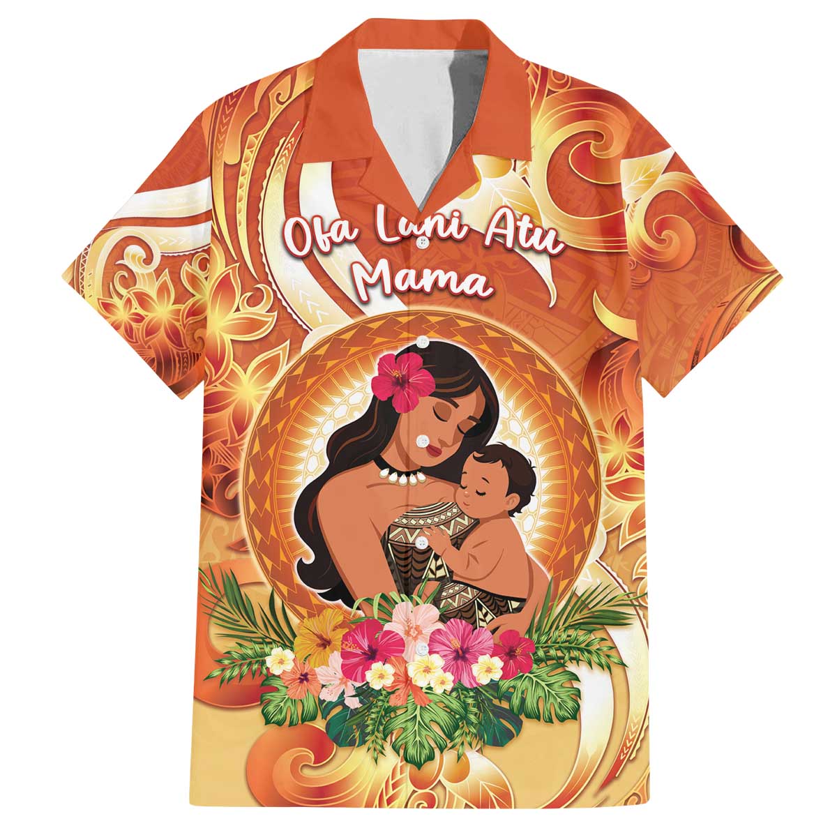 Personalised Tonga Mother's Day Family Matching Off The Shoulder Long Sleeve Dress and Hawaiian Shirt I Love You Mom