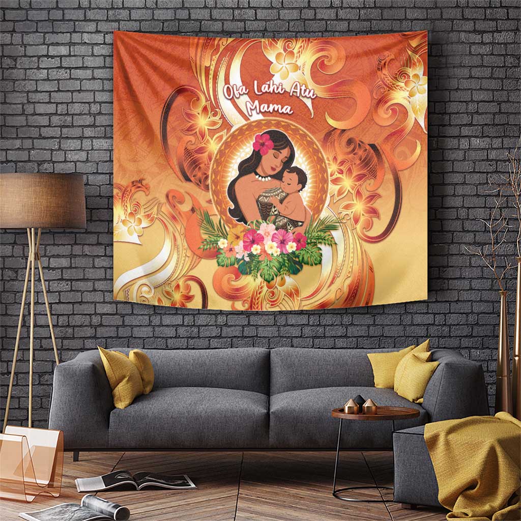 Tonga Mother's Day Tapestry I Love You Mom DT04 Orange - Polynesian Pride