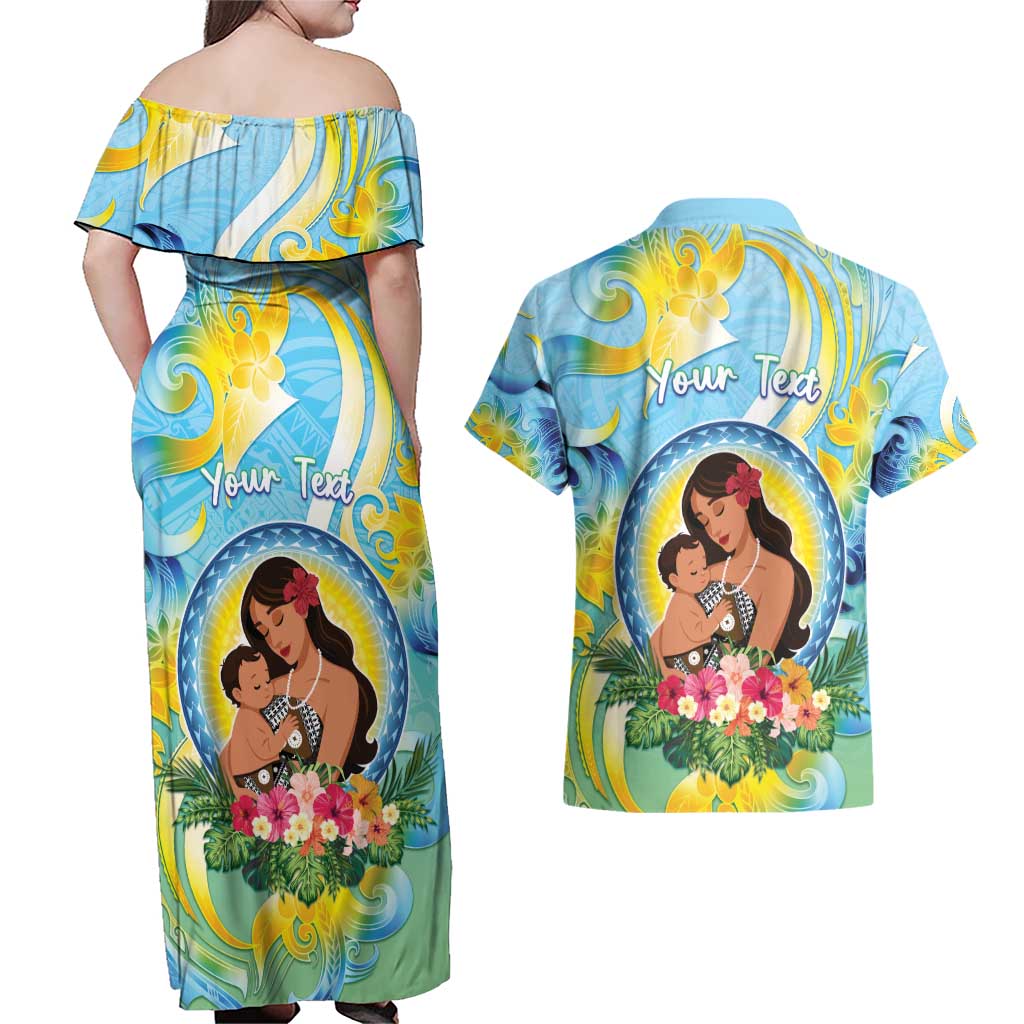 Personalised Fiji Mother's Day Couples Matching Off Shoulder Maxi Dress and Hawaiian Shirt I Love You Mom