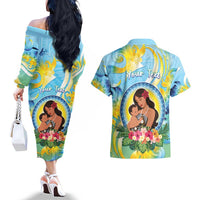 Personalised Fiji Mother's Day Couples Matching Off The Shoulder Long Sleeve Dress and Hawaiian Shirt I Love You Mom