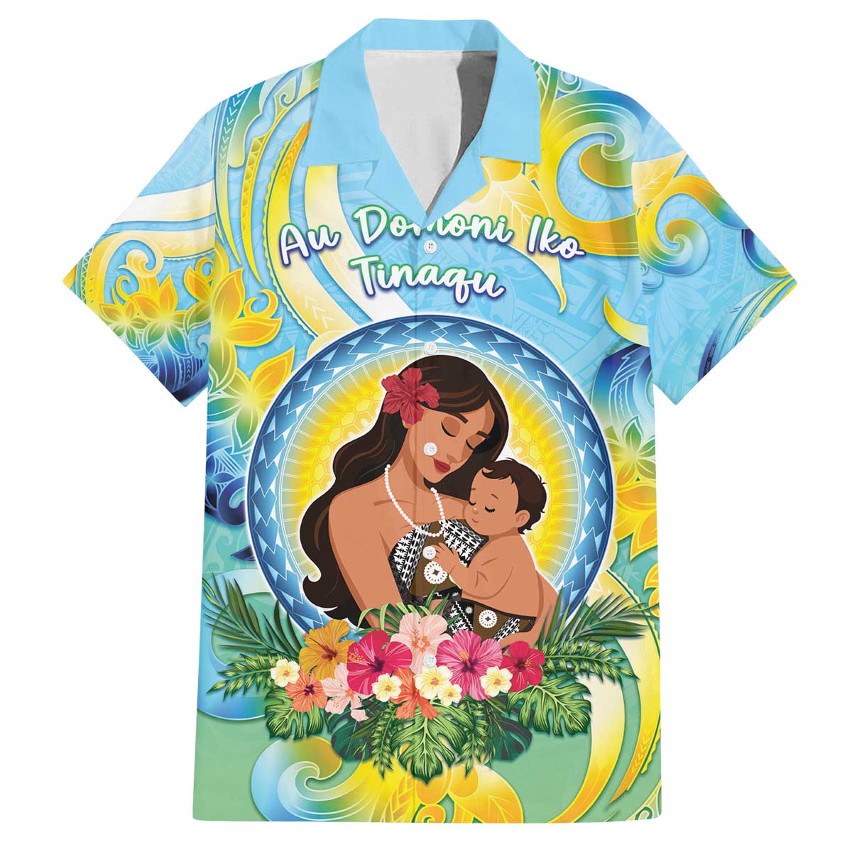 Personalised Fiji Mother's Day Family Matching Off The Shoulder Long Sleeve Dress and Hawaiian Shirt I Love You Mom