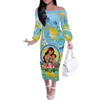Personalised Fiji Mother's Day Family Matching Off The Shoulder Long Sleeve Dress and Hawaiian Shirt I Love You Mom