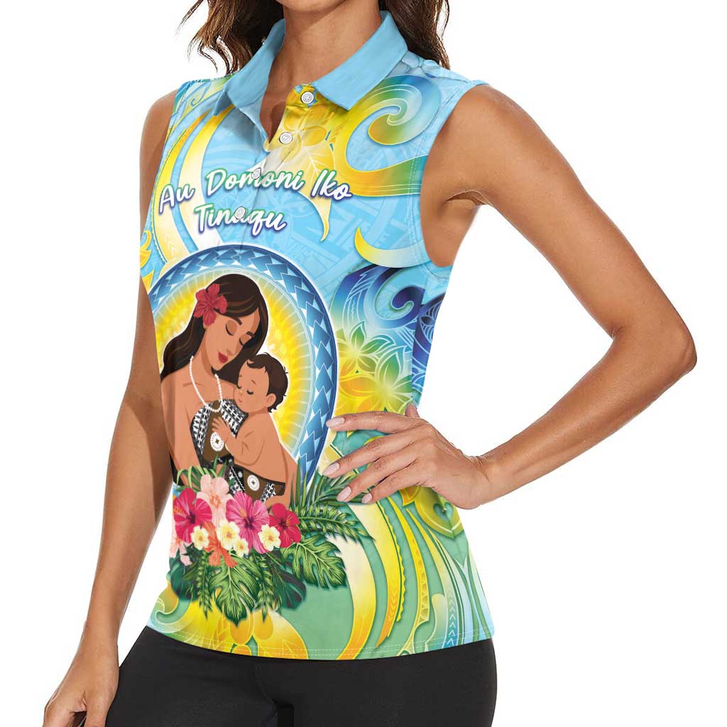 Personalised Fiji Mother's Day Women Sleeveless Polo Shirt I Love You Mom