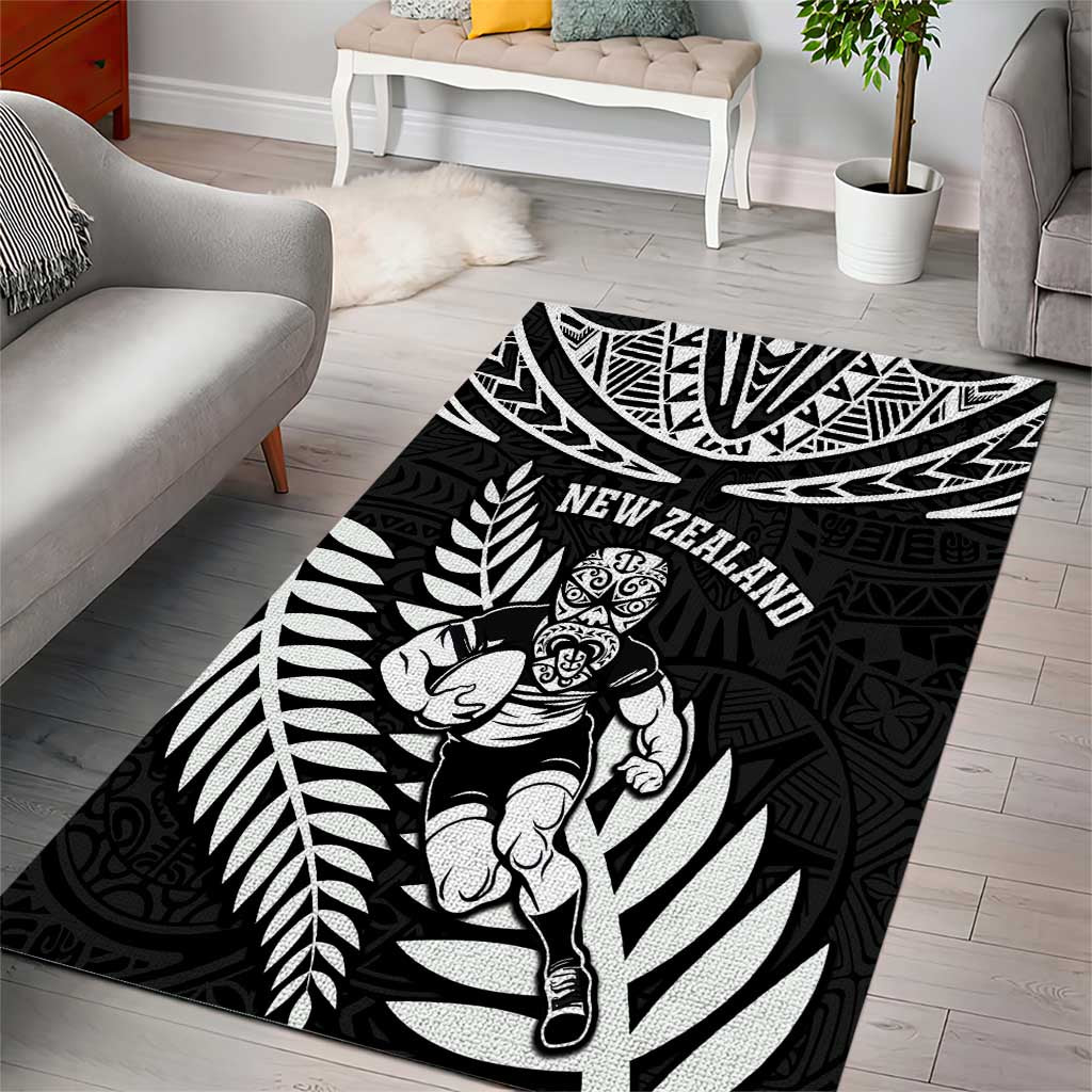 New Zealand Rugby Area Rug Silver Fern Maori Pattern