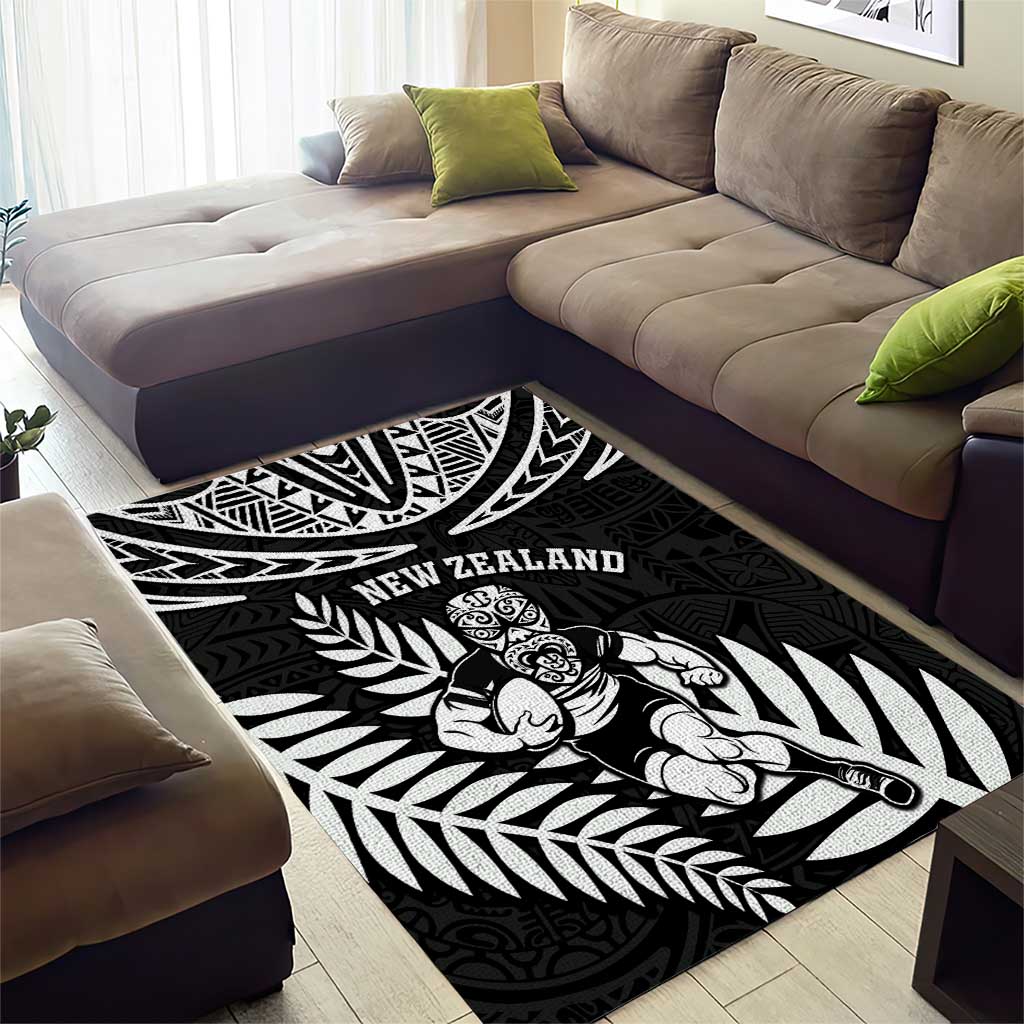 New Zealand Rugby Area Rug Silver Fern Maori Pattern