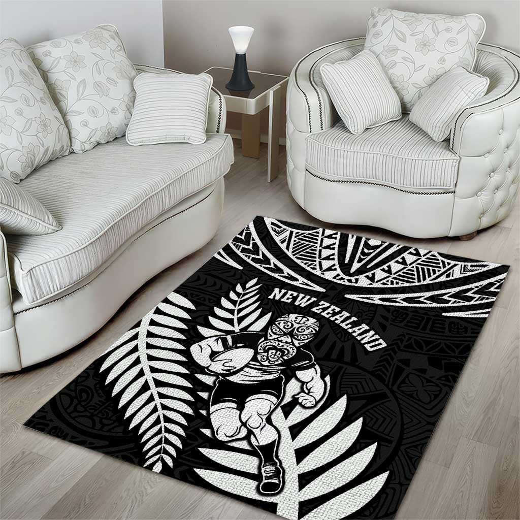New Zealand Rugby Area Rug Silver Fern Maori Pattern