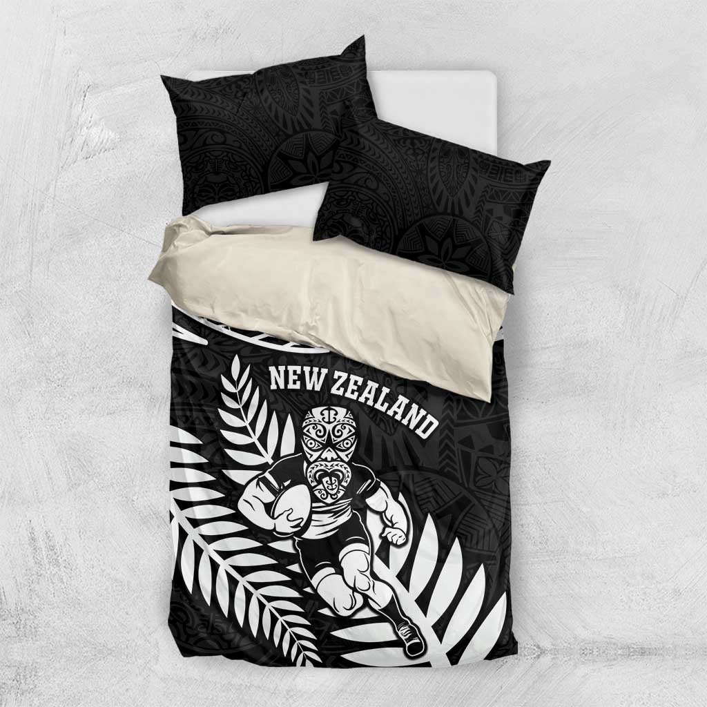 New Zealand Rugby Bedding Set Silver Fern Maori Pattern